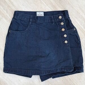 90s Vintage Skort Denim Republic Dark Wash Asymmetrical Button Front Size 9/10